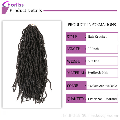 Wholesale 22''10 Strands Goddess Braided Curly Faux Locs Nu Soft Locs Crochet Braids Afro Synthetic Hair Crochet Braiding